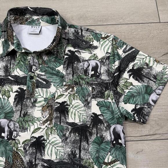 BYLT Printed Jungle Polo Shirt Size L Safari Graphic Stretch Performance Animal - Picture 9 of 9